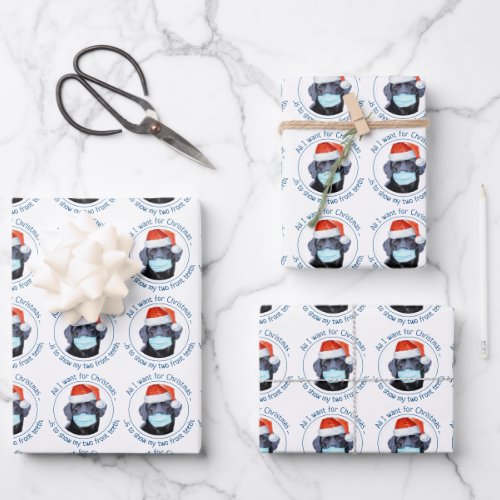 Quarantine Face Mask Christmas Santa Dog Covid Wrapping Paper Sheets