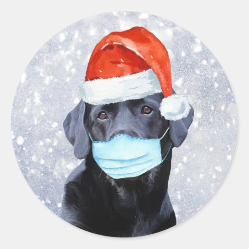 Quarantine Face Mask Santa Dog Pandemic Labrador Classic Round Sticker