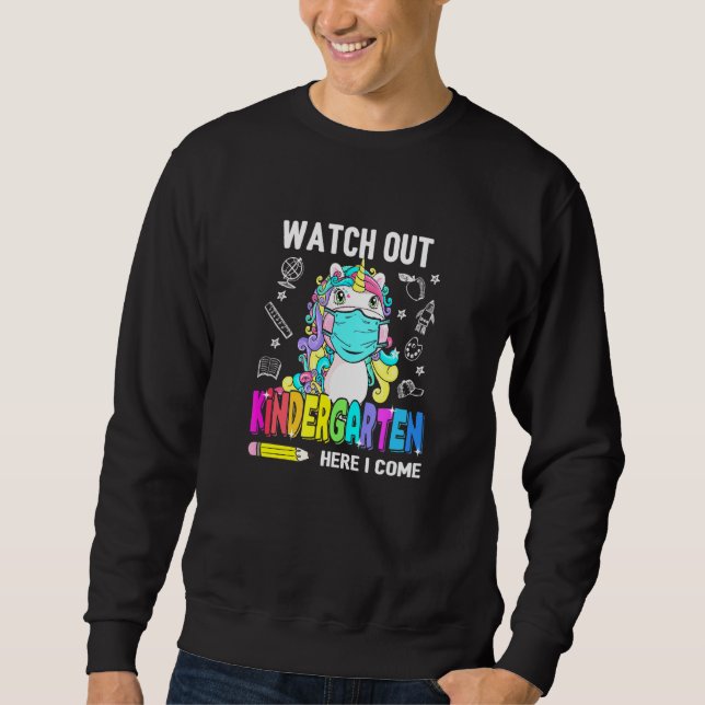 Quarantine Kindergarten Unicorn Face Mask Back to  Sweatshirt (Front)