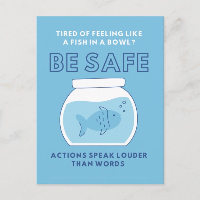Quarantine Lock Down Fish In a Bowl Be SAFE Blue Postcard (Front)