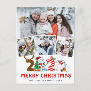 Quarantine Merry Christmas Rustic 4 PHOTO Greeting Holiday Postcard