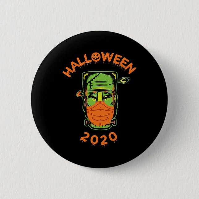 Quarantine-o-ween frankenstein With Mask' Collecta Button (Front)