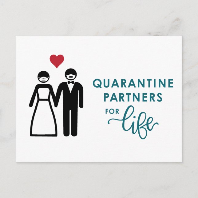 Quarantine Partners for Life | Blue Announcement Postcard (Front)