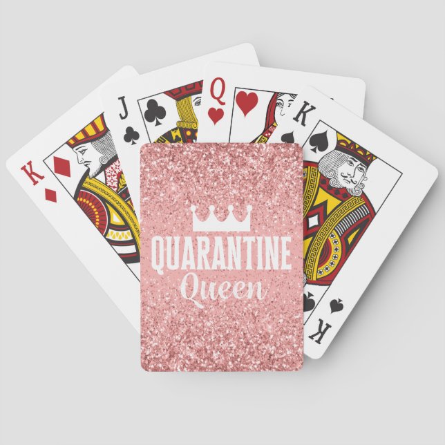 Quarantine Queen - pink glitter with crown Poker Cards (Back)