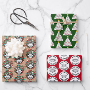 Quarantine Trio COVID Pandemic Christmas Set Gift Wrapping Paper Sheets