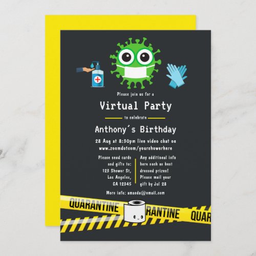 Quarantine Virtual Birthday Party Invitation