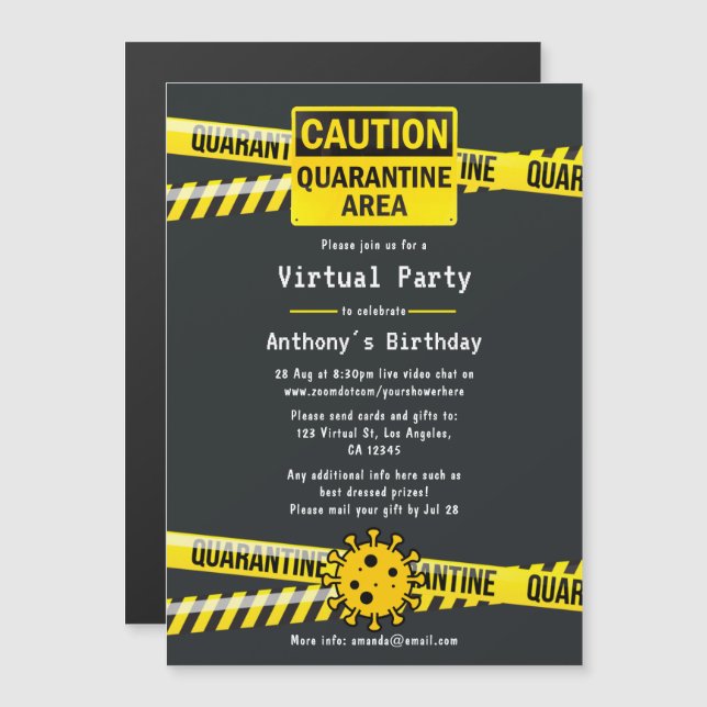 Quarantine Virtual Birthday Party Magnetic Invitation (Front/Back)