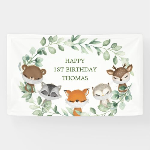 Quarantine Woodland Animals Happy Birthday Party Banner