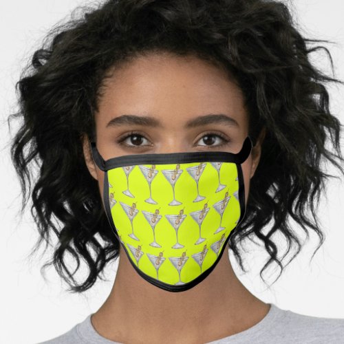 Quarantini Cocktail Pattern Chartreuse Yellow Face Mask
