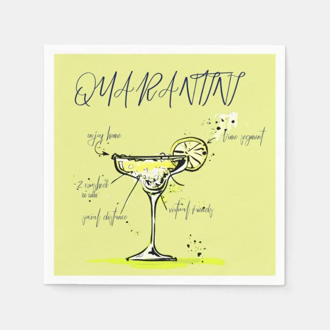 Quarantini Covid Social Isolation Cocktail Recipe Napkins (Front)