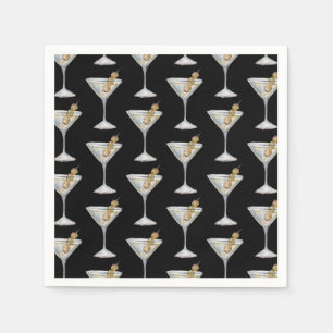 Quarantini Martini Cocktail Pattern Black Napkins