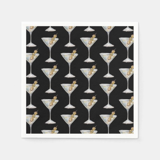 Quarantini Martini Cocktail Pattern Black Napkins (Front)