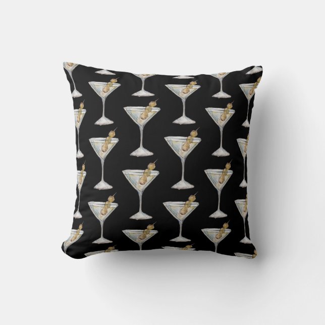Quarantini Martini Cocktail Pattern Black Throw Pillow (Front)