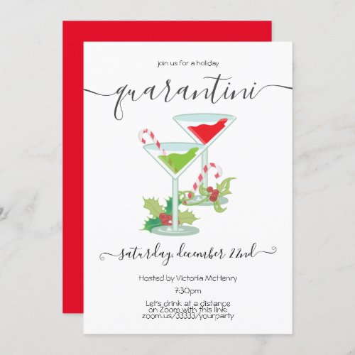 Quarantini Mistletoe and Martinis Holiday Party Invitation