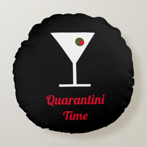 Quarantini Time Black Martini Round Pillow