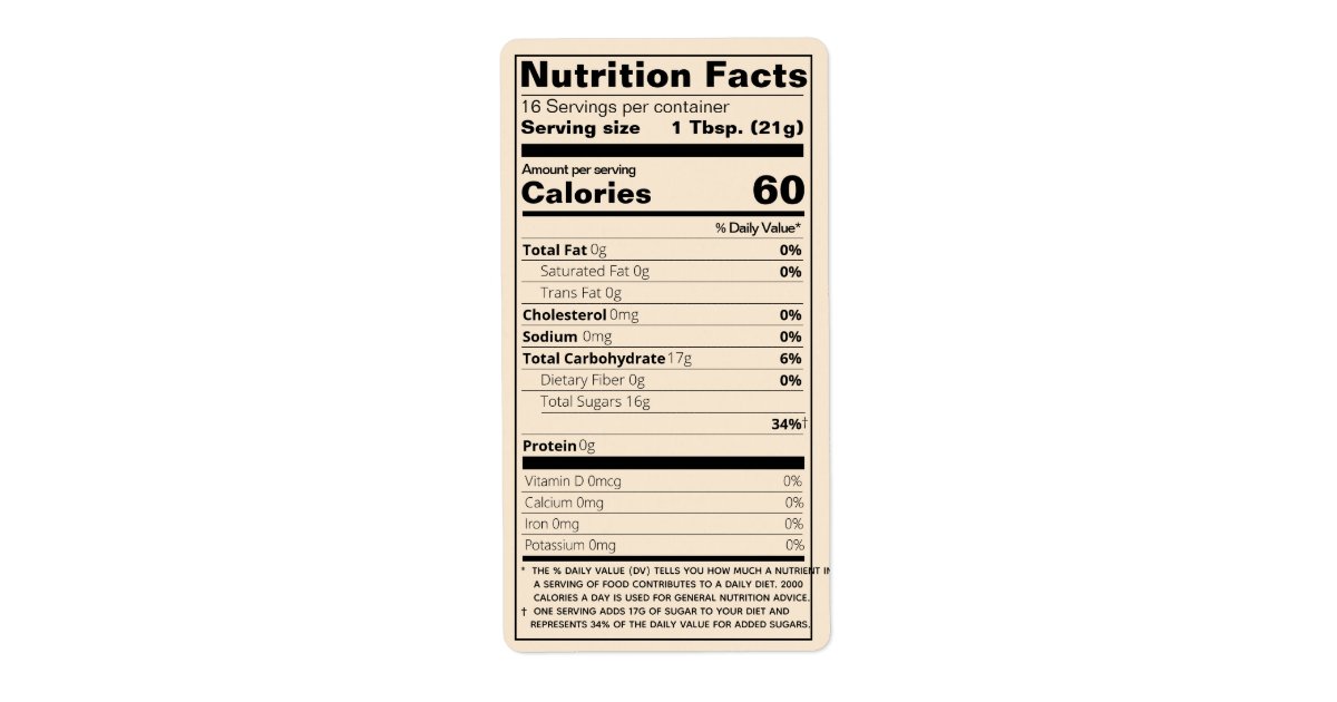 Quart Honey Nutrition Facts Goldenrod Food Label | Zazzle