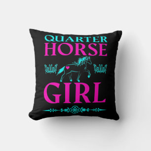 Quarter Horse Girl in Aqua and Pink Throw Pillow