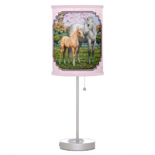 Quarter Horse Mare and Foal Pink Table Lamp