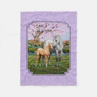 Quarter Horse Mare and Foal Purple Fleece Blanket