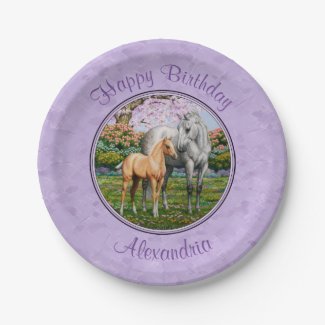 Quarter Horse Mare and Foal Purple Paper Plate