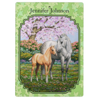 Quarter Horse Mare & Foal Green Leaves Clipboard