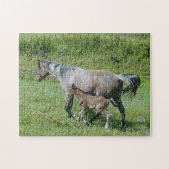 Quarter Horse Mare with Foal at Side Jigsaw Puzzle (Horizontal)