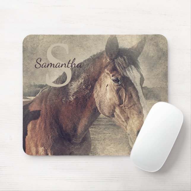 Quarter Horse Monogram Name Initial Rustic Country Mouse Pad (With Mouse)