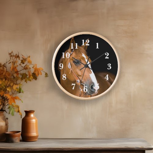Quarter Horse Photo Brown White Numbered  Clock
