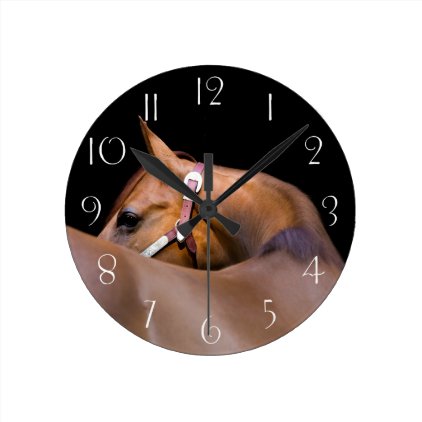 Quarter horse with black background round clock