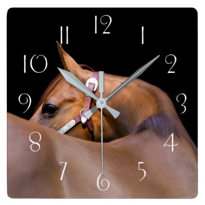 Quarter horse with black background square wall clock