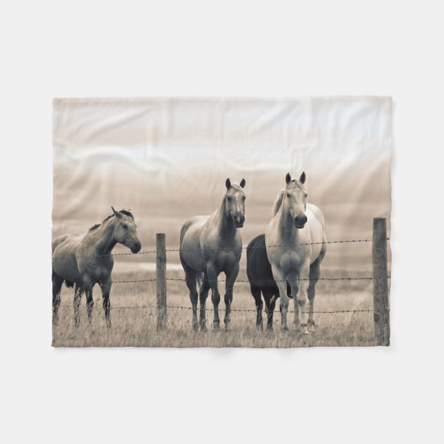 Quarter Horses On Canadian Prairie Fleece Blanket (Front (Horizontal))