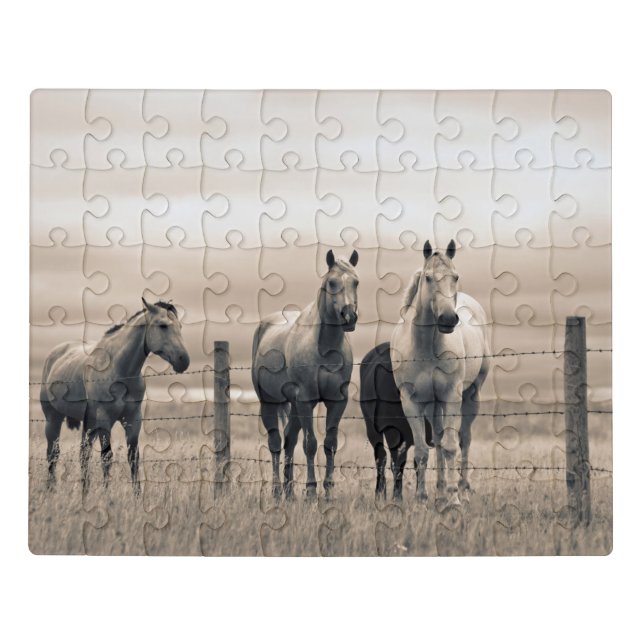 Quarter Horses On Canadian Prairie Jigsaw Puzzle (Puzzle Horizontal)