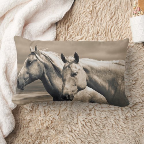 Quarter Horses On Canadian Prairie Lumbar Pillow