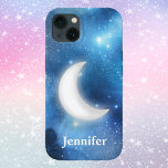 Quarter Moon Against Blue Magical Sky with Name iPhone 13 Case<br><div class="desc">This design features a luminous quarter moon against a magical looking sky with a vivid Milky Way and sparkly stars. A name appears in white below.

IMPORTANT: Type your name or initials in the Personalized section. Or if you don't want any text,  delete the placeholder name.</div>