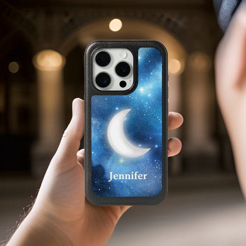Quarter Moon Against Blue Magical Sky with Name iPhone 15 Pro Case