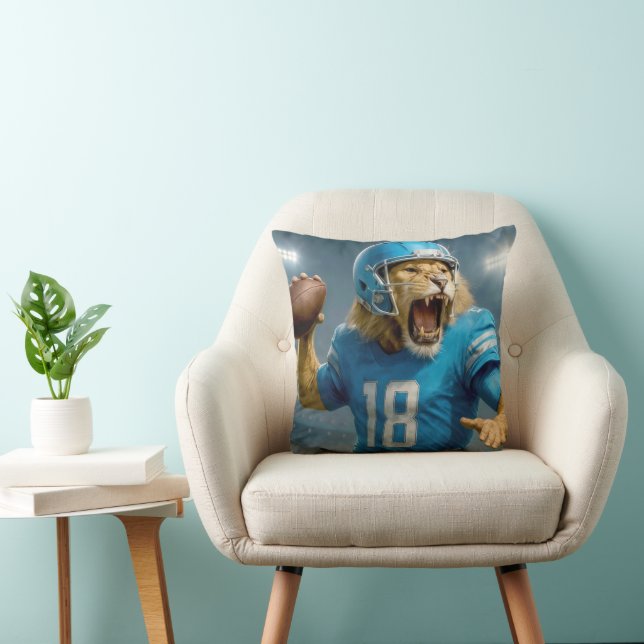 Quarterback #18 Lion Football Player Throw Pillow (Chair)