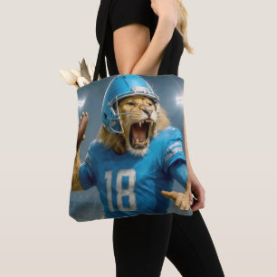 Quarterback #18 Lion Football Player Tote Bag