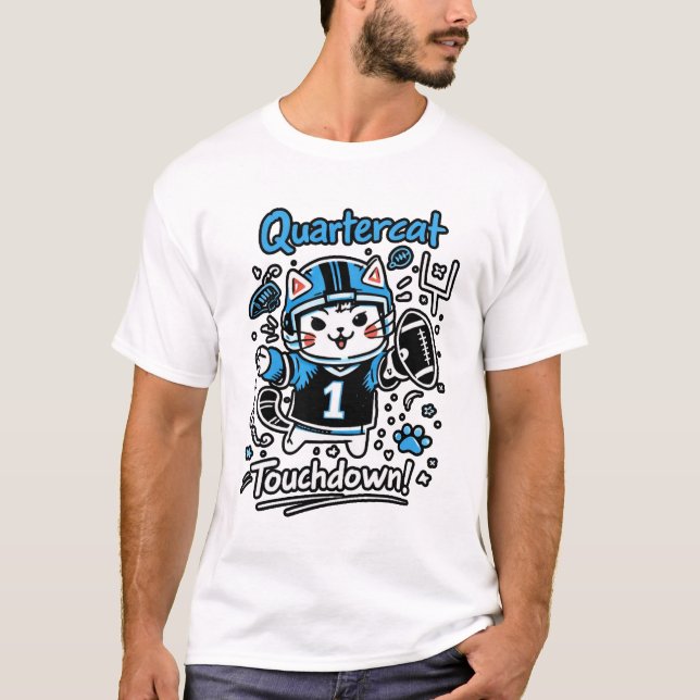 Quarterback Cat Illustration – Cute Football Cat D T-Shirt (Front)