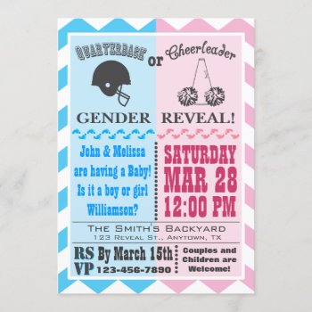 Quarterback Cheerleader Gender Reveal Invitation by aaronsgraphics at Zazzle