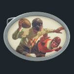 Quarterback Pass Oval Belt Buckle<br><div class="desc">Artist: Maurice Bower | Quarterback Passing Football</div>