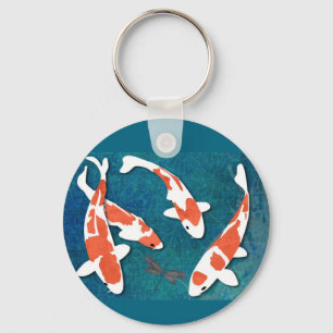 Quartet of Orange & White Kohaku Koi Keychain