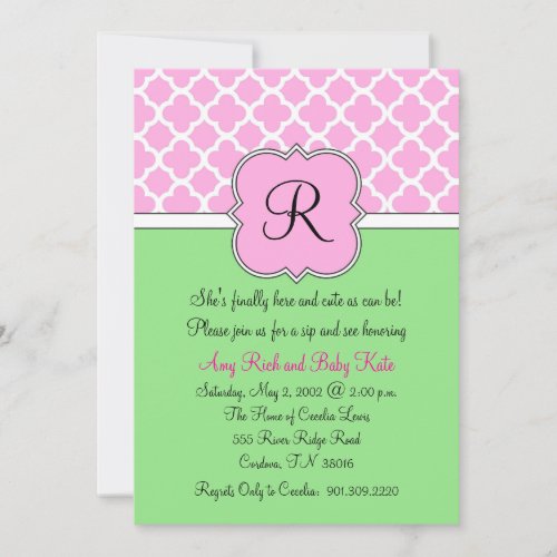 Quatrafoil Monogram Sip and See Baby Invitation