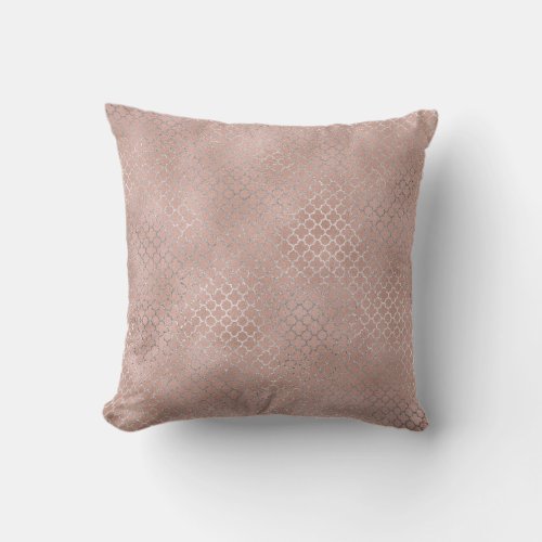 Quatrefoil Art Deco Pink Rose Gold Blush Glam Throw Pillow