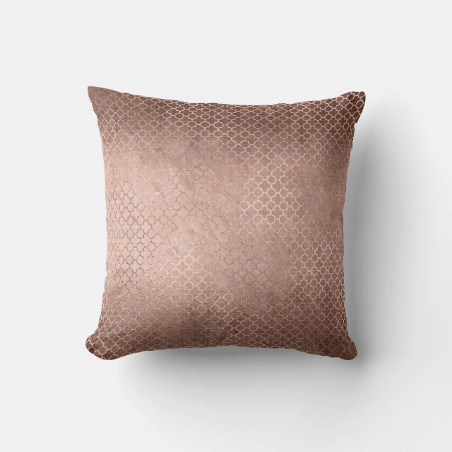 Quatrefoil Art Deco Pink Rose Gold Powder Glam Throw Pillow (Front)