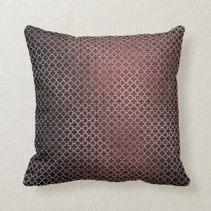 Quatrefoil Art Deco Silver Burgundy Noir Glam Throw Pillow