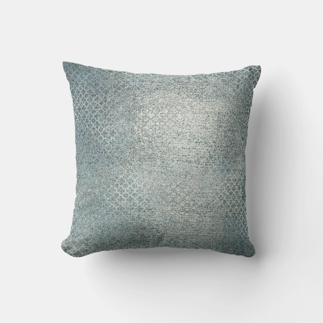 Quatrefoil Art Deco Silver Teal Brown Glam Throw Pillow (Front)