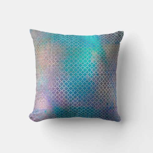 Quatrefoil Art Deco Silver Turquoise Teal Metallic Throw Pillow