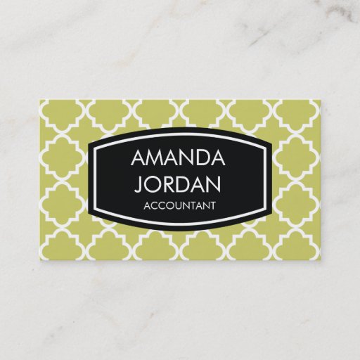 Customizable Quatrefoil Background Business Card - olive
