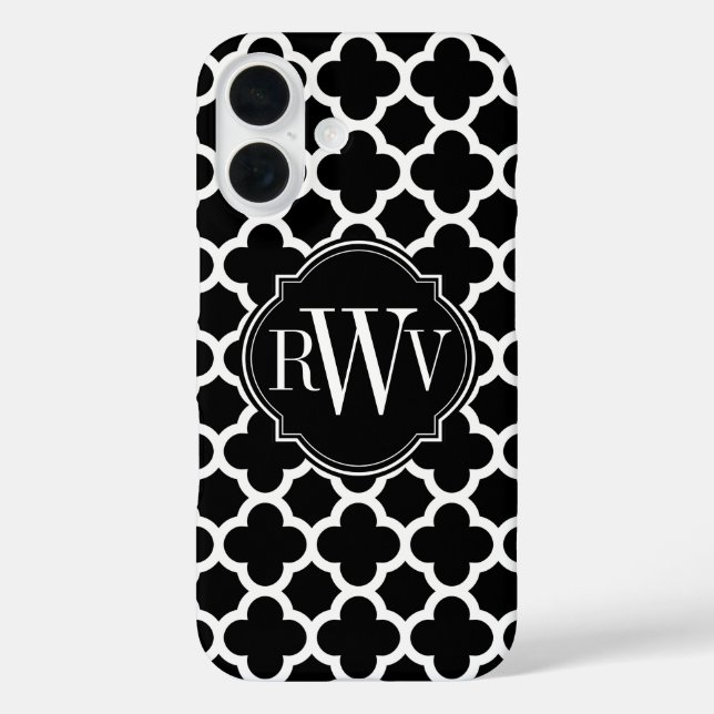 Quatrefoil Black and White Pattern Monogram Case-Mate iPhone Case (Back)