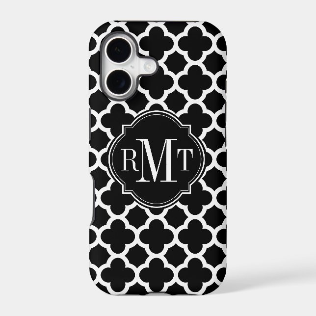 Quatrefoil Black and White Pattern Monogram Case-Mate iPhone Case (Back)